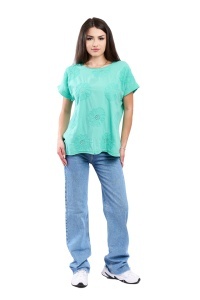 Tricou dama cu imprimeu floral 1055, Turcoaz, Marime Universala