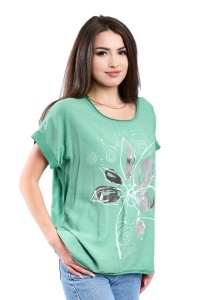 Tricou dama, Flower, Verde, Marime Universala - Img 2