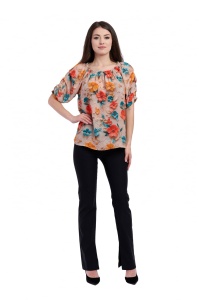 Bluza dama 933 - Crem/Portocaliu/Turcoaz