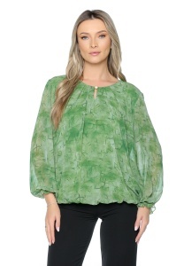 Bluza dama cu imprimeu 924, mâneci lungi vaporoase, Verde - Img 5
