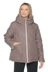 Geaca dama reversibila 2 fete, cu gluga, matlasata 2903, Bej Deschis-Maro - Img 2