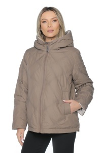 Geaca dama reversibila 2 fete, cu gluga, matlasata 2903, Maro Deschis-Crem