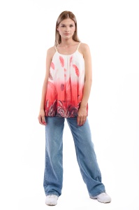 Maieu dama 8958 cu imprimeu, Coral/Alb, One Size