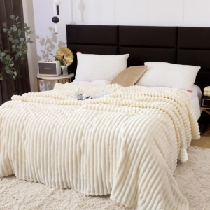 Patura cocolino cu dungi, 200x230cm - Culoare Ivoire - Img 3