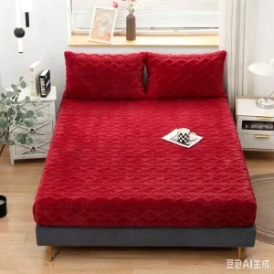 Set Husă de Pat Cocolino cu Elastic, 180x200 cm + 2 Fețe Pernă 50x75 cm, Culoarea Rosie, Textură în Relief