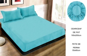 Set husa pat cu elastic si 2 fete de perna,180x200 cm - culoare Turcoaz