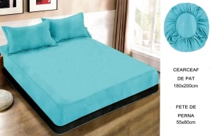 Set husa pat cu elastic si 2 fete de perna,180x200 cm - culoare Turcoaz