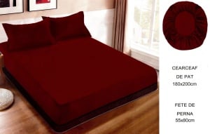 Set husa pat cu elastic si 2 fete de perna,180x200 cm - culoare Visinie