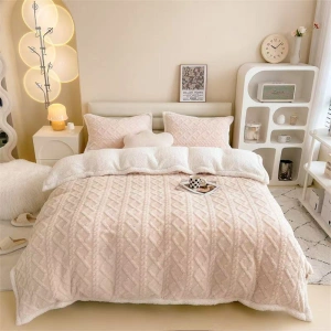 Set Lenjerie de Pat Cocolino Premium, 4 Piese, Model Tricotat, Crem