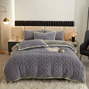 Set Lenjerie de Pat Cocolino Premium, 4 Piese, Model Tricotat, Gri