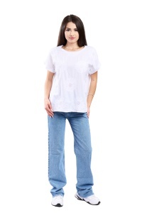 Tricou dama cu imprimeu floral 1055, Alb, Marime Universala