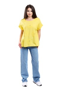 Tricou dama cu imprimeu floral 1055, Galben, Marime Universala