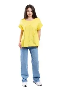 Tricou dama cu imprimeu floral 1055, Galben, Marime Universala