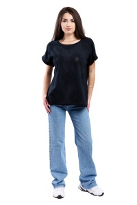 Tricou dama cu imprimeu floral 1055, Negru, Marime Universala