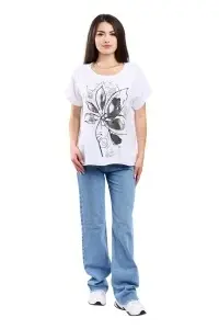 Tricou dama, Flower, Alb, Marime Universala