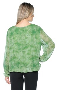 Bluza dama cu imprimeu 924, mâneci lungi vaporoase, Verde - Img 2