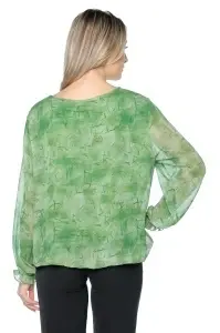 Bluza dama cu imprimeu 924, mâneci lungi vaporoase, Verde - Img 2