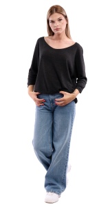 Bluza dama din tricot, maneca trei sferturi, Gri Inchis, One Size