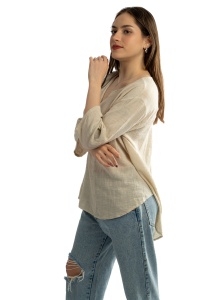 Camasa dama uni, Bej, Oversize - Img 4