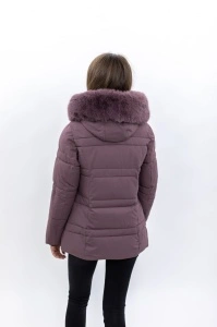 Geacă damă matlasată cu glugă și blană sintetică detașabilă 2319 - Lila Inchis - Img 2