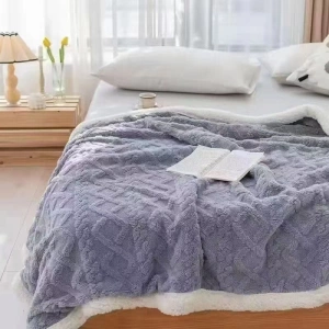 Pătură Cocolino cu Blăniță Uni, 200x230 cm, Model Tricotat , Gri Deschis