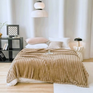 Patura cocolino cu dungi, 200x230cm - Culoare Bej Deschis