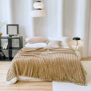 Patura cocolino cu dungi, 200x230cm - Culoare Bej Deschis