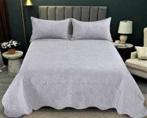 Set cuvertura pat matlasata, 3 piese, 220x220cm - Culoare Gri argintiu