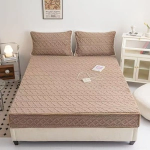 Set Husă de Pat Cocolino cu Elastic, 180x200 cm + 2 Fețe Pernă 50x75 cm, Culoarea Maro Deschis, Textură în Relief