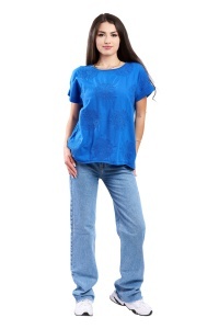Tricou dama cu imprimeu floral 1055, Albastru, Marime Universala