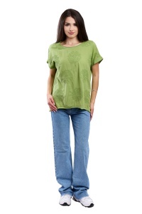 Tricou dama cu imprimeu floral 1055, Verde Deschis, Marime Universala