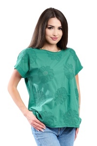 Tricou dama cu imprimeu floral 1055, Verde Inchis, Marime Universala - Img 2