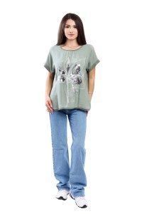 Tricou dama, Flower, Kaki, Marime Universala