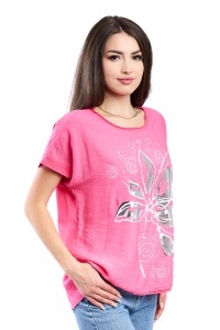 Tricou dama, Flower, Roz, Marime Universala - Img 2