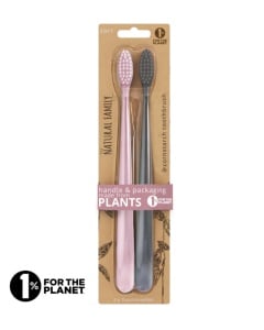 Periuta de dinti biodegradabila, set Rose Quartz, Monsoon Mist (roz, gri) - Jack n' Jill