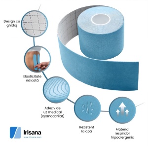 Bandaj elastic adeziv cu turmalina, rola 5m - Irisana - Img 3
