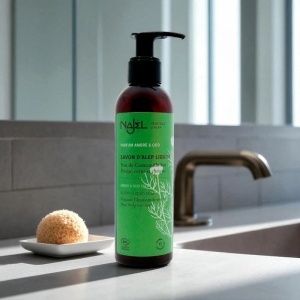 Sapun de Alep lichid BIO cu aroma ambra si oud, 200ml - NAJEL
