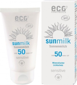 Lapte de plaja bio pentru piele sensibila cu ulei de zmeura FPS 50, 75 ml - Eco Cosmetics