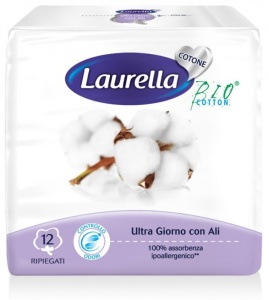 Absorbante de zi cu aripioare, bumbac organic, 3 picaturi, 12buc - Laurella BIO Cotton