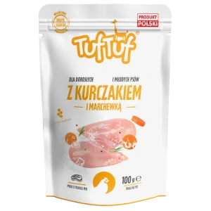 Hrană umedă pentru câini Tuf Tuf 100 g cu Pui și morcovi