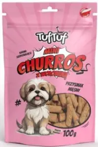 Recompensă mini churros pentru câini Tuf Tuf 80 g cu Vită