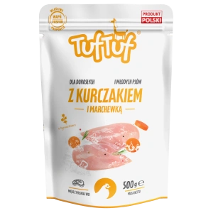 Hrană umedă pentru câini Tuf Tuf 500 g cu Pui și morcovi