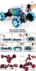 Masinuta Twist Air Gesture Car, Stunt Car, telecomanda 2.4 GHz, telecomanda ceas, control gestual, lumini led, sunete, 83A, Albastru - Img 6