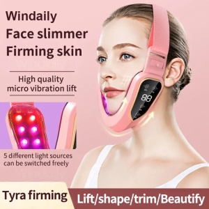 Aparat de Lifting Facial, 5 In 1, Alhena®, Ridicare faciala, Indepartarea Barbiei Duble In Forma De V, Masaj facial, EMS, Terapie Cu Fotoni, Roz - Img 4