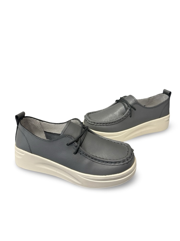 Pantofi damă casual gri Chira | Piele naturală