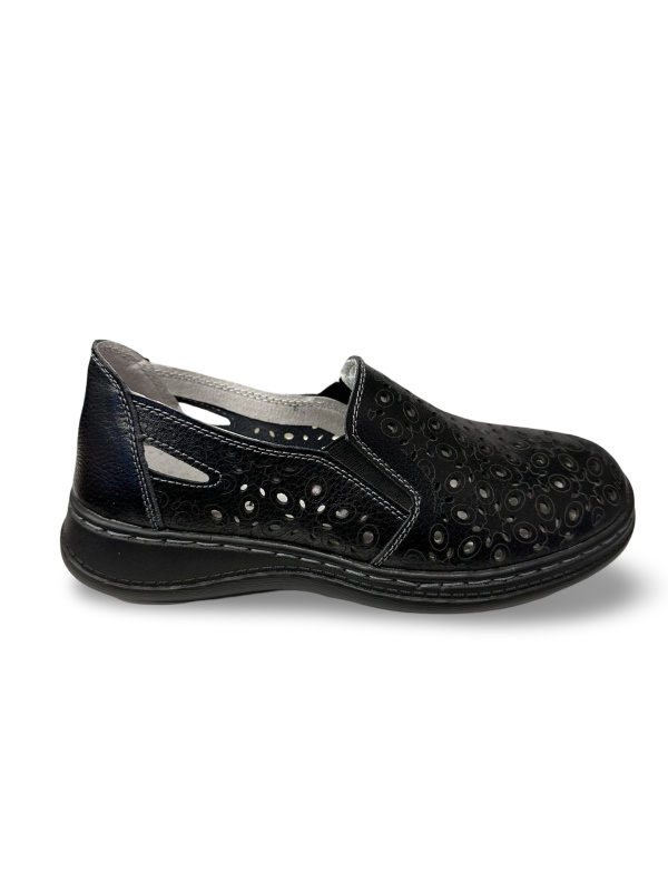 Pantofi damă perforați negru Casiana | Piele naturală