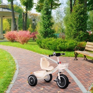 Tricikl sa neklizajućim rukohvatima, zvoncem i korpom, Beige, ECOTOYS - Img 2