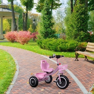 Tricikl sa neklizajućim rukohvatima, zvoncem i korpom, Pink, ECOTOYS - Img 4