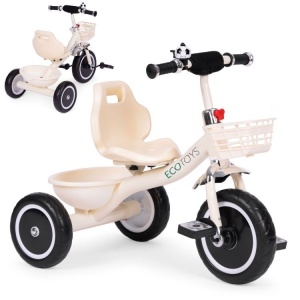 Tricikl sa neklizajućim rukohvatima, zvoncem i korpom, Beige, ECOTOYS - Img 3