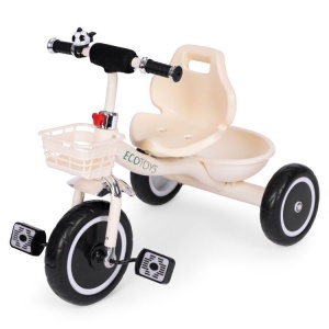 Tricikl sa neklizajućim rukohvatima, zvoncem i korpom, Beige, ECOTOYS - Img 4